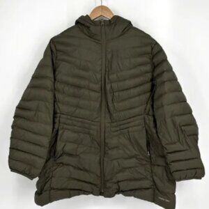 Land’s End Packable Lightweight Full-Zip Down Jacket Hooded Puffer Coat Green 2X